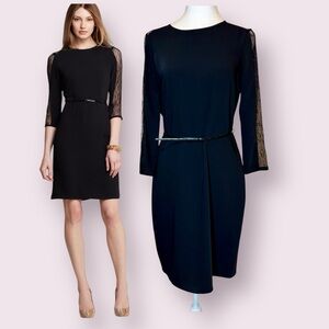 Calvin Klein Black Cocktail Dress Lace Sleeves and Back Size 6